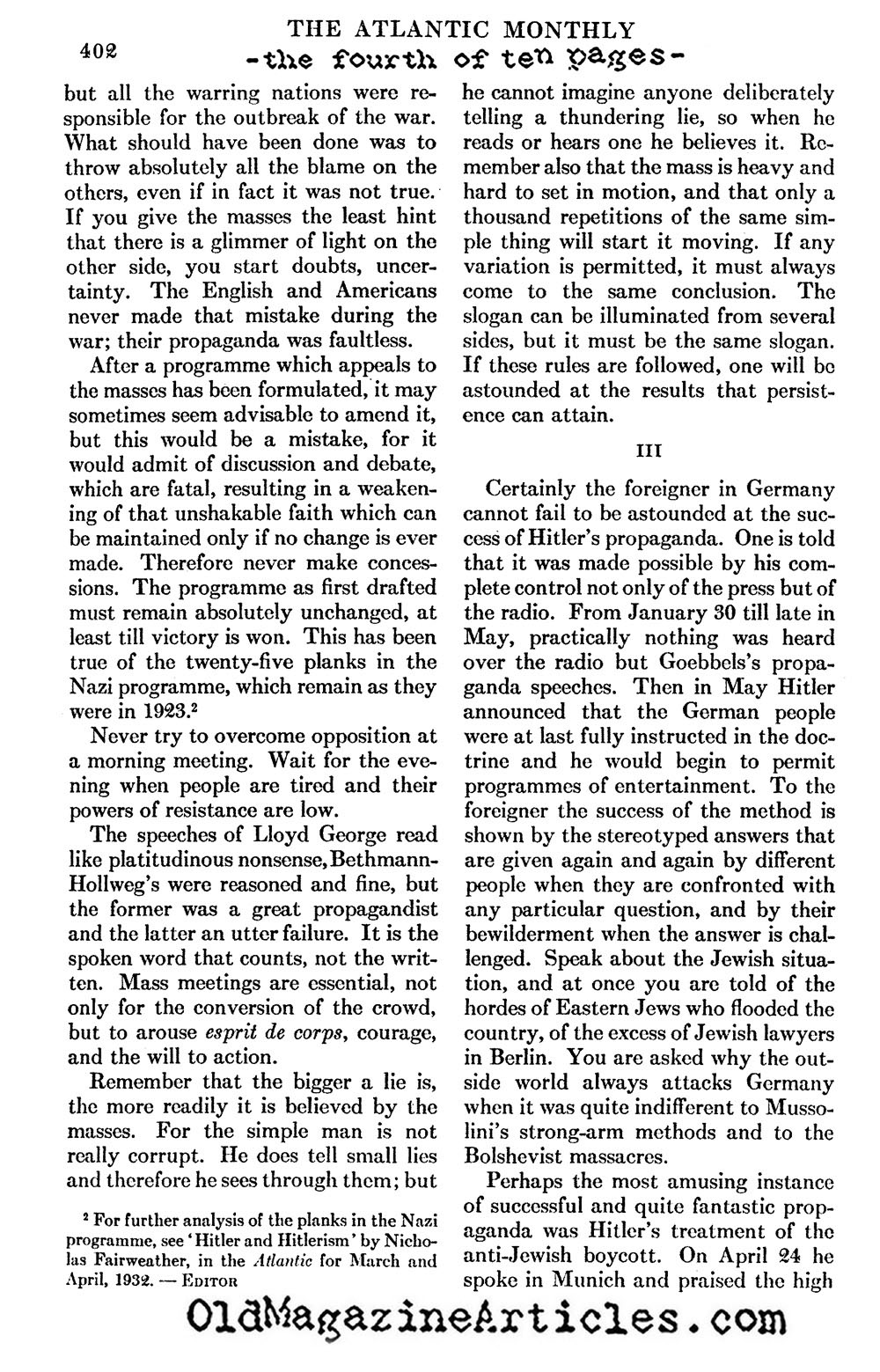 The Review of Mein Kampf (Atlantic Monthly, 1933)